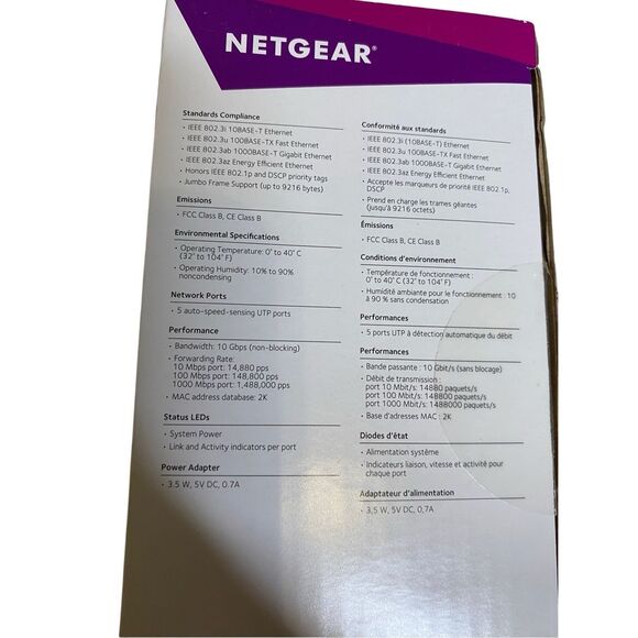 Netgear GS605 5 Port Gigabit Ethernet Switch With Power Adapter Ethernet Cord - Picture 8 of 16